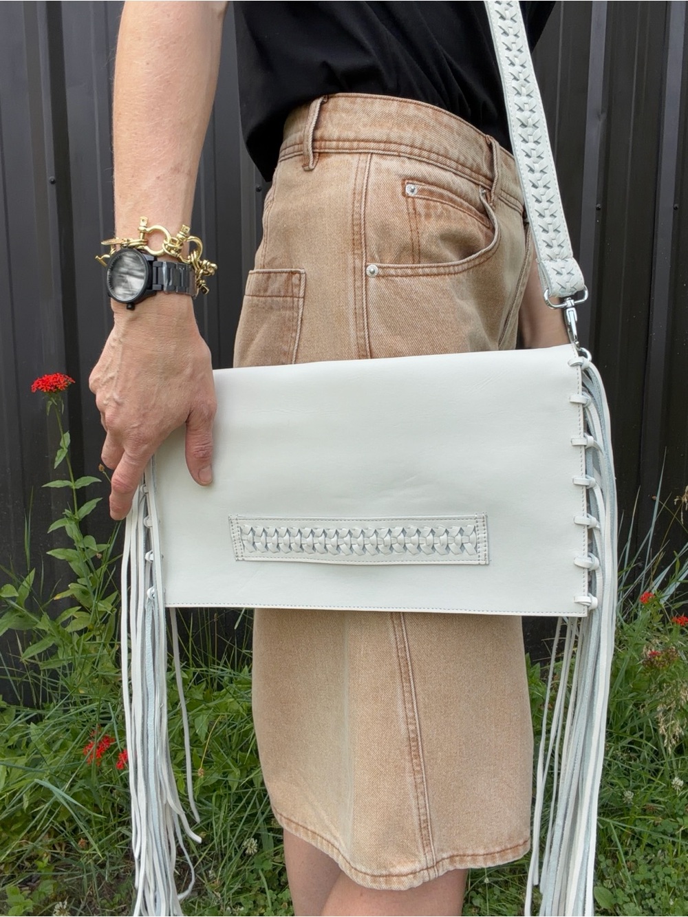 Undercover Hippie White Leather Fringe Clutch/Crossbody